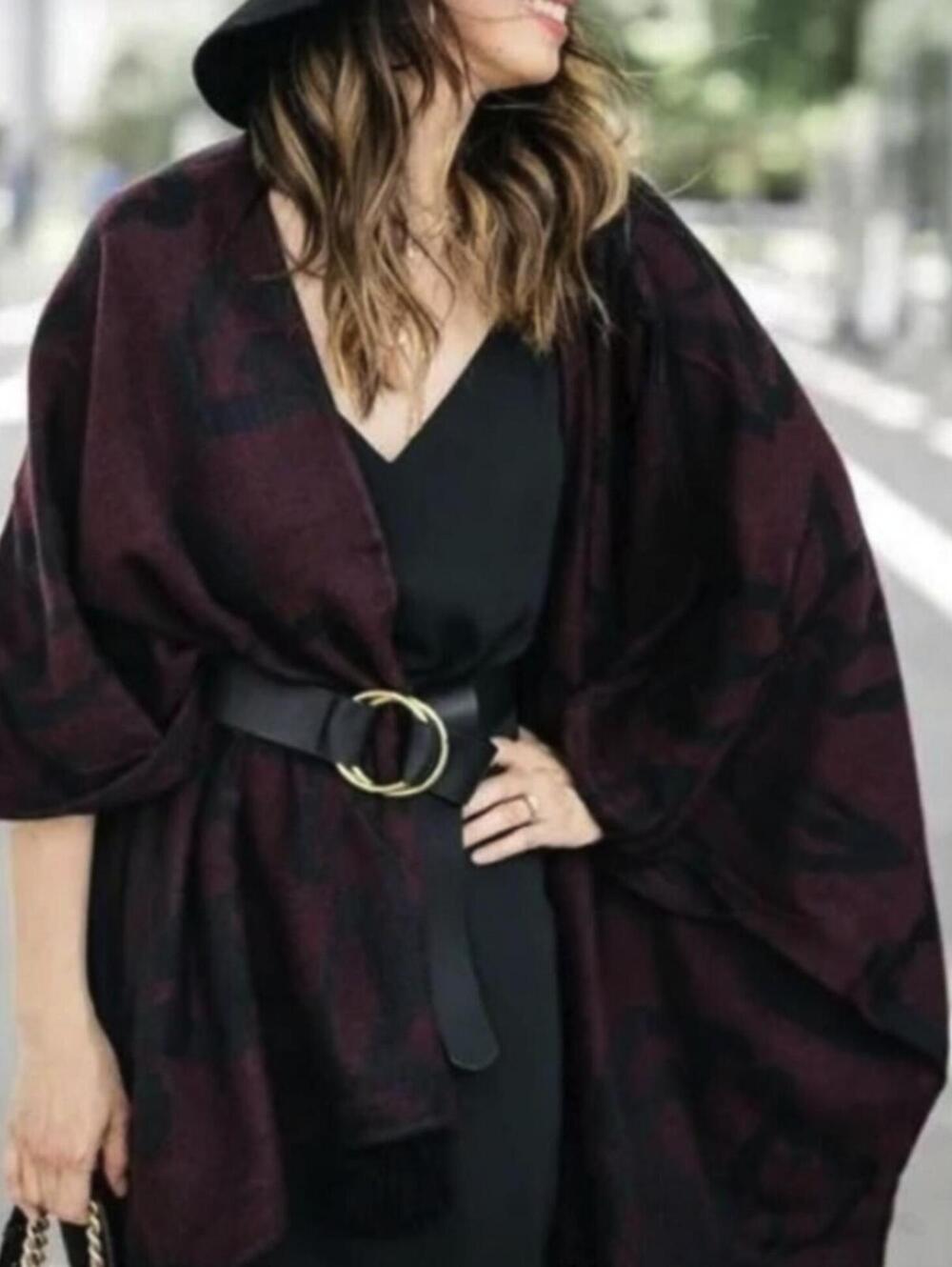 Cleobella Sevigny Burgundy and Black Tassel Poncho Capelet - Size - O/S
